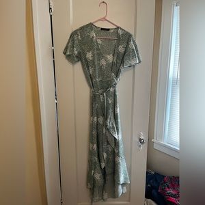 Light sage floral true wrap dress size small